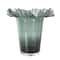 Green Glass Floral Tulip Inspired Ombre Vase with Wavy Opening